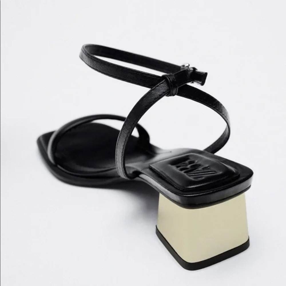 NWT Black and gold zara square toe sandals